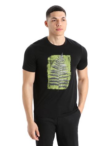 Black Men's Icebreaker Merino Tech Lite II Short Sleeve Fern Imprint T Shirts | USA 1189VRWD